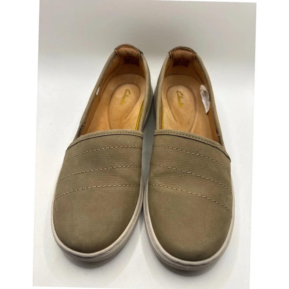 Clarks Nalle Violet Olive Nubuck Leather Slip On Loafers Shoes Womens 6M